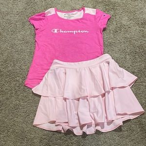 Pink Girls Champion shirt and skirt set
